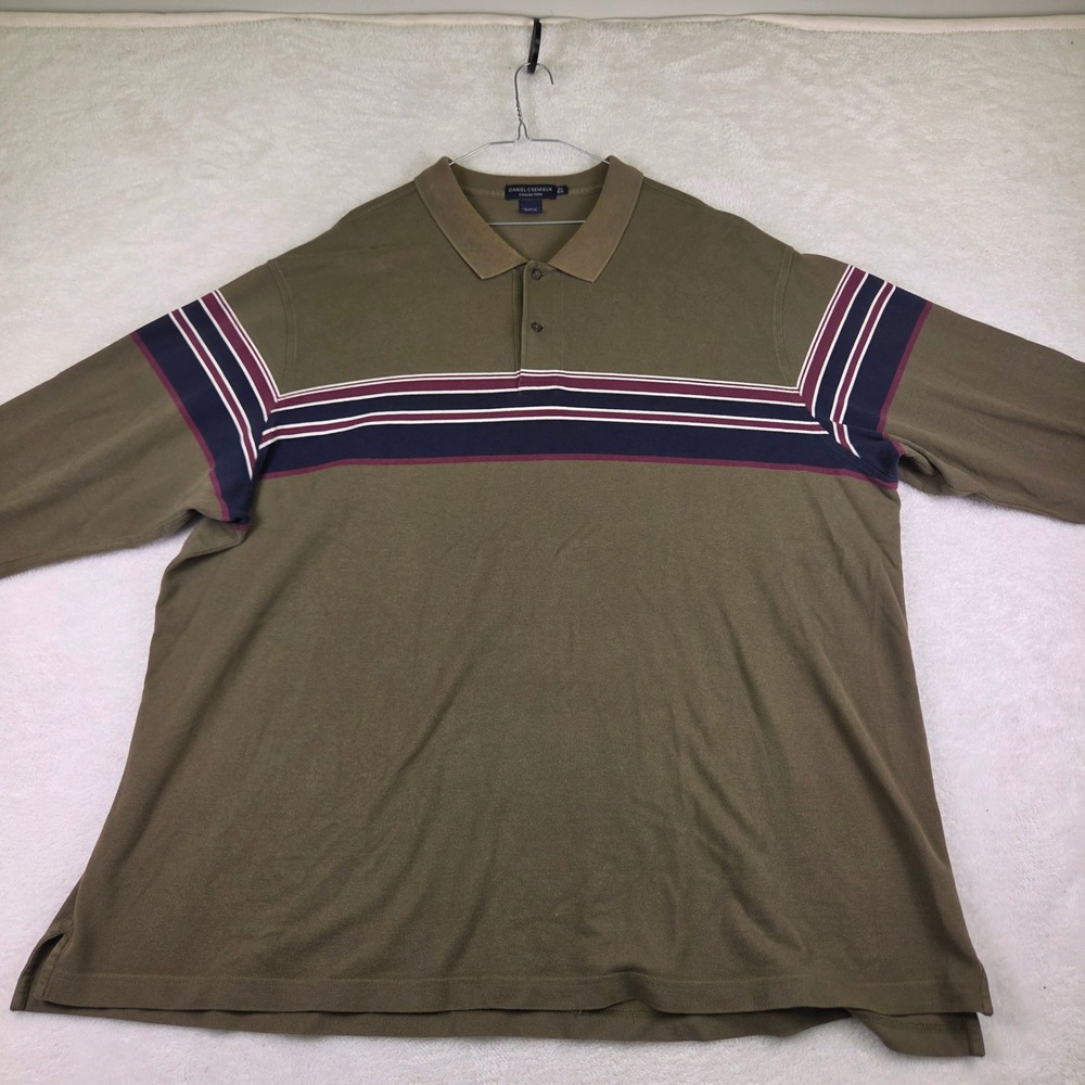 Daniel Cremieux Collection Mens 3X Big Olive Green Striped Long Sleeve Polo